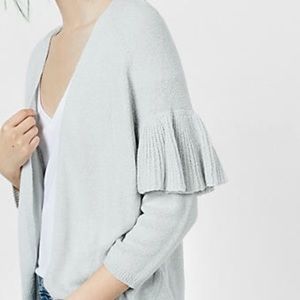 Express Light Gray Ruffle-Sleeve Open Cardigan